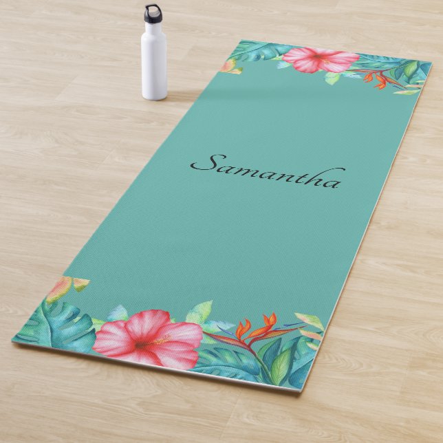 Tropical Watercolor Flowers Personalized Yoga Mat (In Situ)