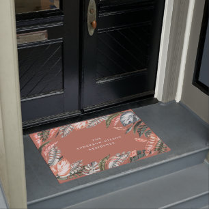 Tropical watercolor foliage floral home decor doormat