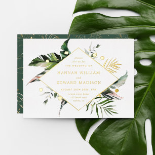Tropical Watercolor Foliage Gold Wedding