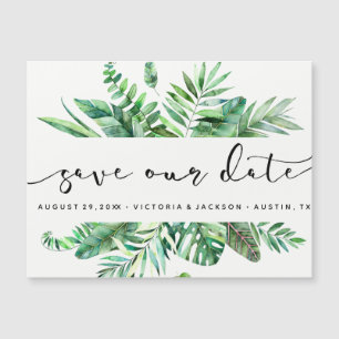 Tropical watercolor foliage  save our date V1