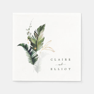 Tropical Watercolor Foliage Wedding Napkin