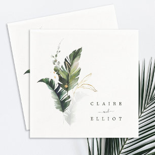 Tropical Watercolor Foliage Wedding Napkin