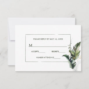 Tropical Watercolor Foliage Wedding RSVP Card