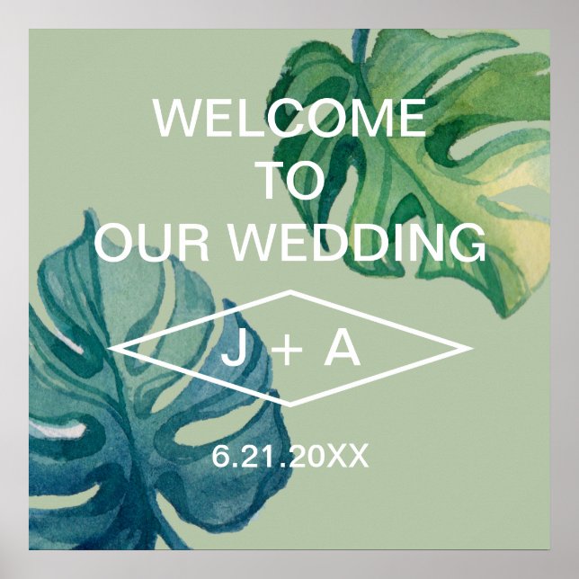 Tropical Watercolor Foliage Welcome To Our Wedding Poster (Front)