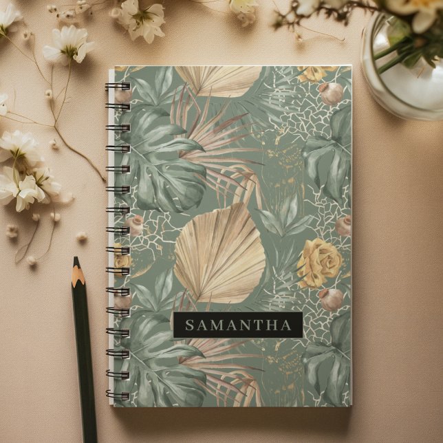 Tropical Watercolor Gold & Green Leaves Pattern  Notebook (Creator Uploaded)