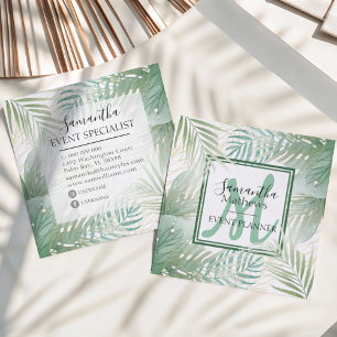 Tropical Watercolor Green Botanical Event Planner  Square Business Card