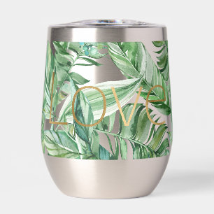 Tropical Watercolor Green Leaves Gold Love (thin)