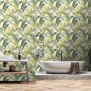 Tropical Watercolor Green Leaves Seamless Pattern Wallpaper