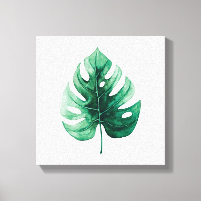Tropical Watercolor Green Monstera Illustration Canvas Print (Front)