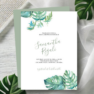 Tropical Watercolor Greenery Bridal Shower Invites