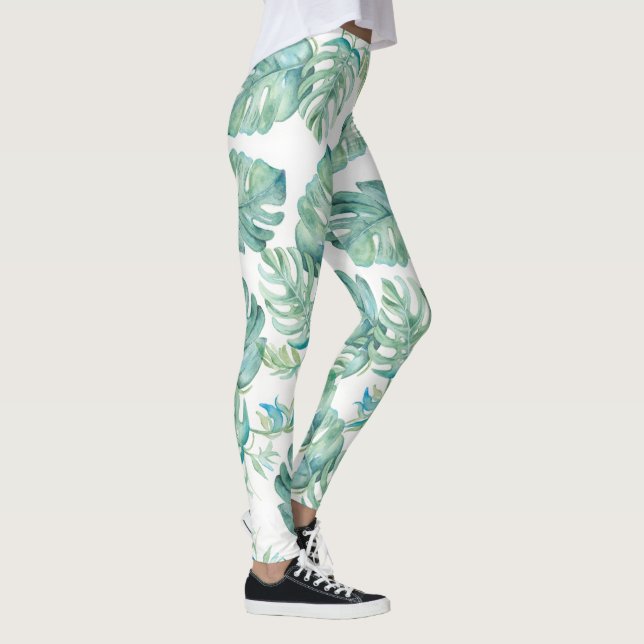 Tropical Watercolor Greenery Yoga Leggings (Right)