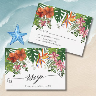 Tropical Watercolor Hawaiian Floral Wedding RSVP  Card