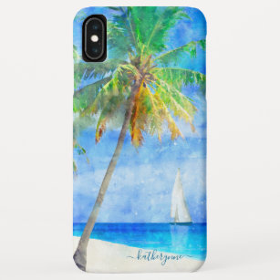 Tropical Watercolor Island Beach Palm Sailboat Case-Mate iPhone Case