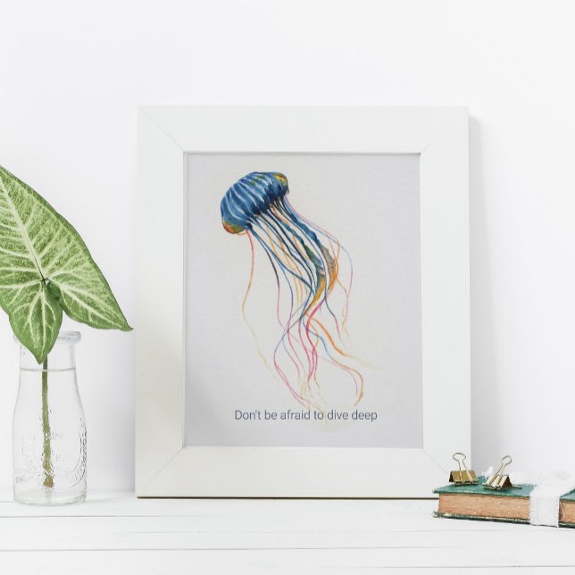 Tropical Watercolor Jellyfish Motivational Poster (watercolor ocean posters custom print by Victoria Grigaliunas of Do Tell A Belle)