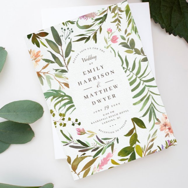 Tropical Watercolor Leaf Frame Wedding Invitation (Creator Uploaded)