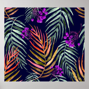 Tropical watercolor leaves, abstract splash. poster