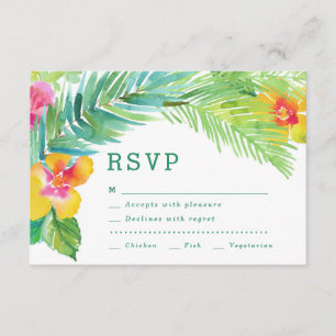 Tropical Watercolor Leaves Destination RSVP Card