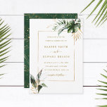Tropical Watercolor Leaves Gold Frame Wedding Invitation<br><div class="desc">This wedding invitation card features watercolor green tropical foliage,  monstera leaves,  palm tree leaves,  banana leaves,  and faux gold leaves accents with a tropical pattern on the back.   It's perfect for a tropical,  summer,  beach,  or destination wedding.

>>> Check out the entire collection >>> https://www.zazzle.com/collections/tropical_foliage_gold_collection-119316977990783186</div>