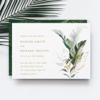 Tropical Watercolor Leaves Gold Wedding