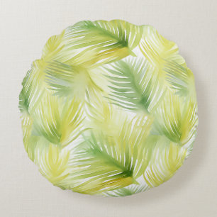 Tropical Watercolor Leaves Round Pillow