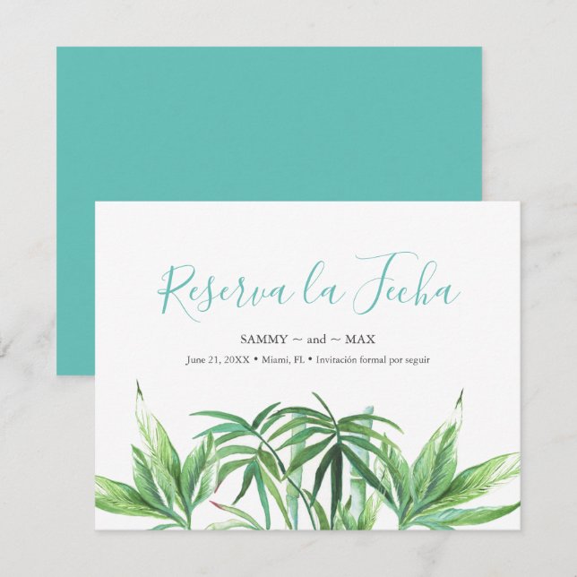 Tropical Watercolor Leaves Save the Date (Front/Back)