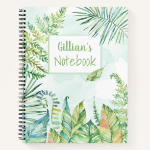 Tropical Watercolor Leaves Scene Notebook