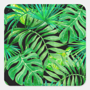Tropical Watercolor Leaves: Seamless Elegance. Square Sticker