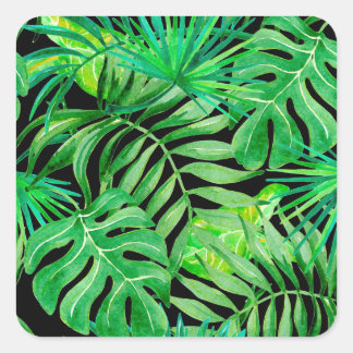 Tropical Watercolor Leaves: Seamless Elegance. Square Sticker