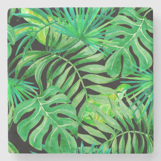 Tropical Watercolor Leaves: Seamless Elegance. Stone Coaster
