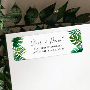 Tropical Watercolor Leaves Wedding Return Address