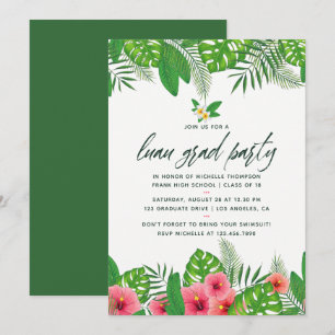 Tropical Watercolor Luau Graduation Party Invite