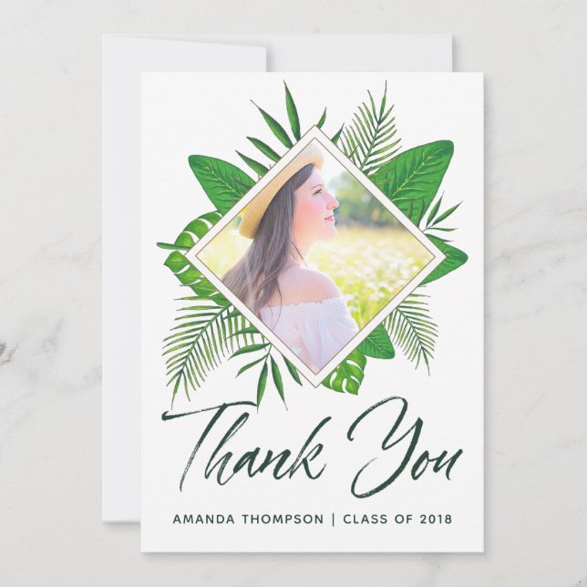 Tropical Watercolor Luau Graduation Thank You Announcement (Front)