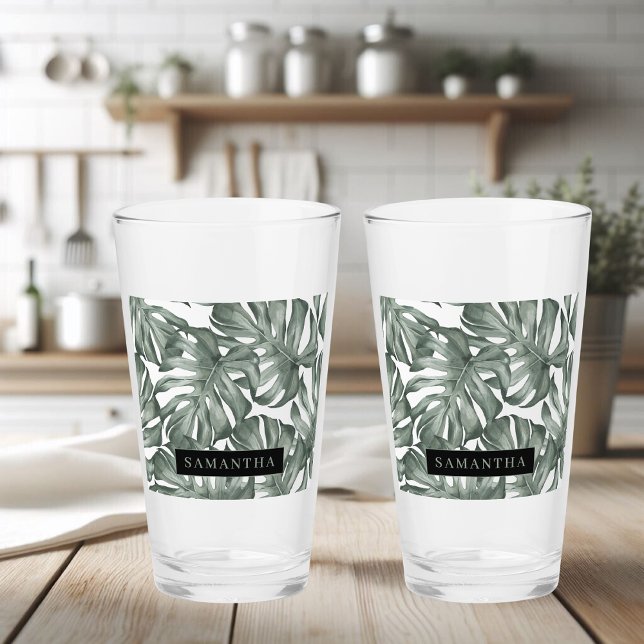 Tropical Watercolor Modern Oasis Leaves Pattern Glass (Creator Uploaded)