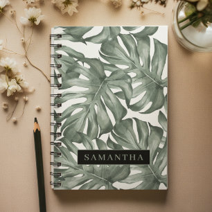 Tropical Watercolor Modern Oasis Leaves Pattern Notebook