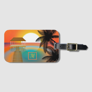 Tropical Watercolor Monogrammed Luggage Travel Luggage Tag