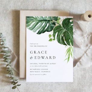 Tropical Watercolor Monstera Greenery Wedding Magnetic Invitation
