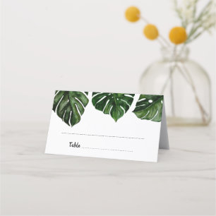 Tropical Watercolor Monstera Leaf Greenery Wedding Place Card