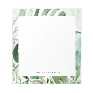 Tropical Watercolor Monstera Leaves Greenery Notepad
