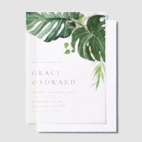 Tropical Watercolor Monstera Leaves Summer Wedding