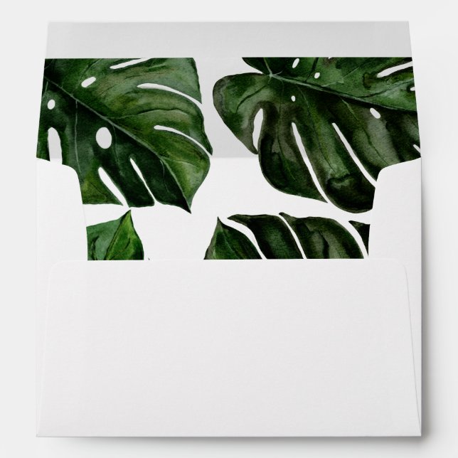 Tropical Watercolor Monstera Leaves | Wedding Envelope (Back (Bottom))
