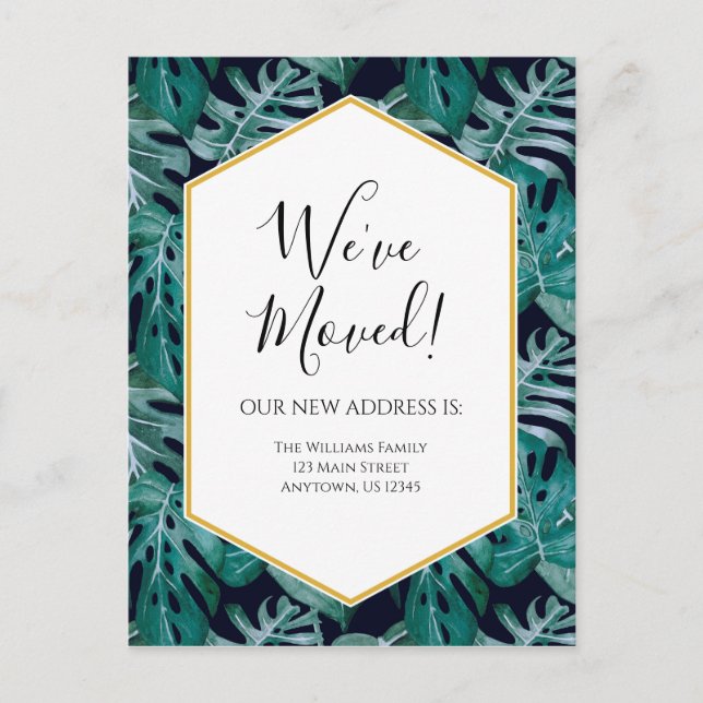 Tropical Watercolor Moving Announcement Postcard (Front)