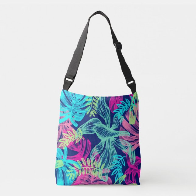 Tropical Watercolor Neon Leaves Artwork | Crossbody Bag (Front)