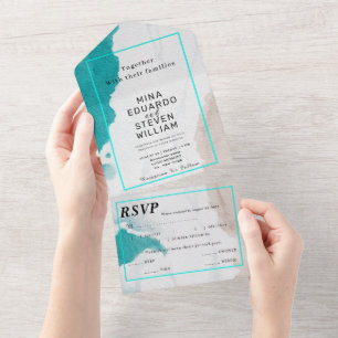 Tropical watercolor Ocean Beach wedding  All In One Invitation