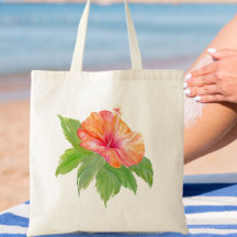 Tropical Watercolor Orange Hibiscus 