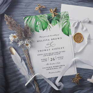 Tropical Watercolor Palm Leaf Chic Elegant Wedding Invitation