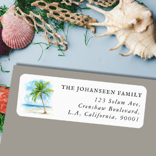 Tropical Watercolor Palm Tree Beach Return Address