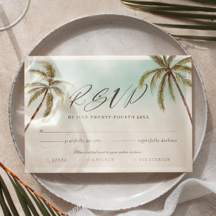 Tropical Watercolor Palm Tree RSVP Entrée Choices Card