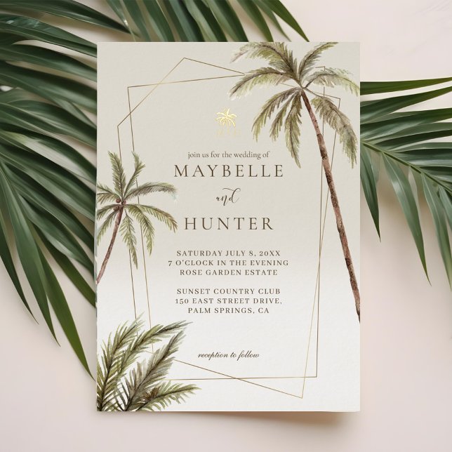 Tropical Watercolor Palm Trees Bohemian Wedding (Tropical Watercolor Palm Trees Bohemian Wedding Foil Invitation)