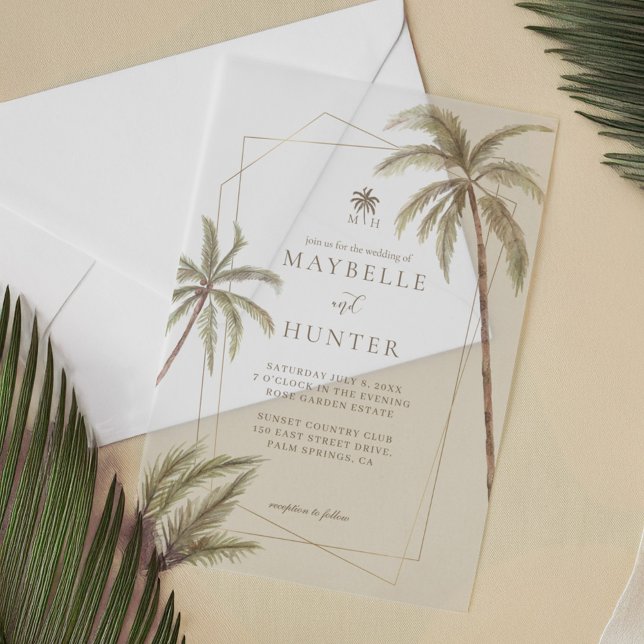 Tropical Watercolor Palm Trees Bohemian Wedding Vellum Invitations (Tropical Watercolor Palm Trees Bohemian Wedding Vellum Invitations)