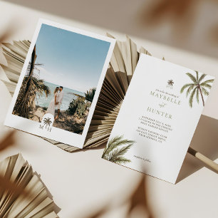 Tropical Watercolor Palm Trees Boho Wedding Photo Invitation